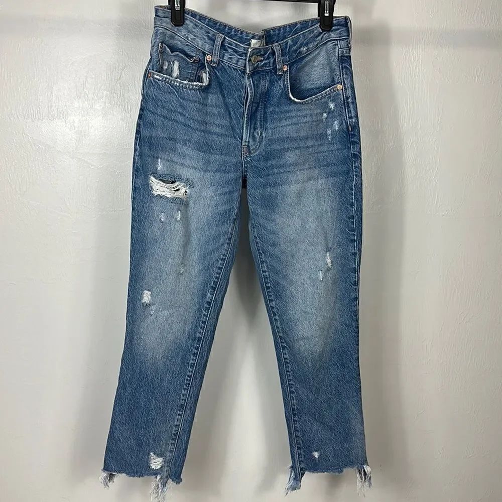 We The Free Free People Mid Rise Slim Leg Distressed Jeans Size 27